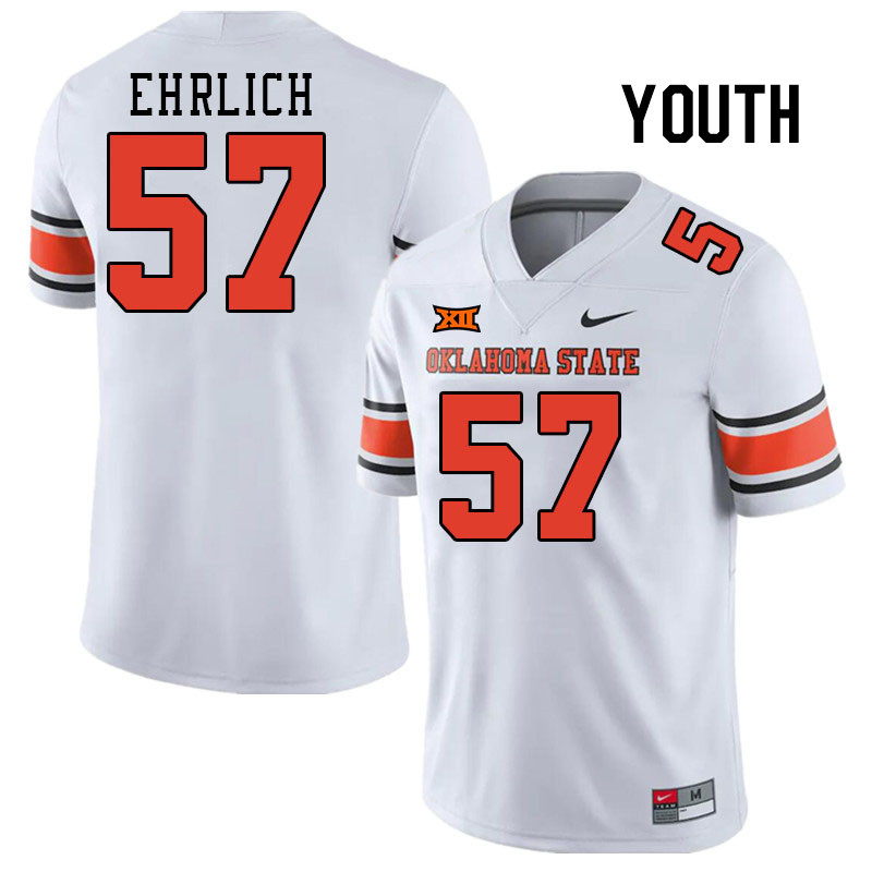 Youth #57 Osker Ehrlich Oklahoma State Cowboys College Football Jerseys Stitched-White - Click Image to Close